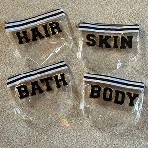 Set of cosmetic pouches with labels